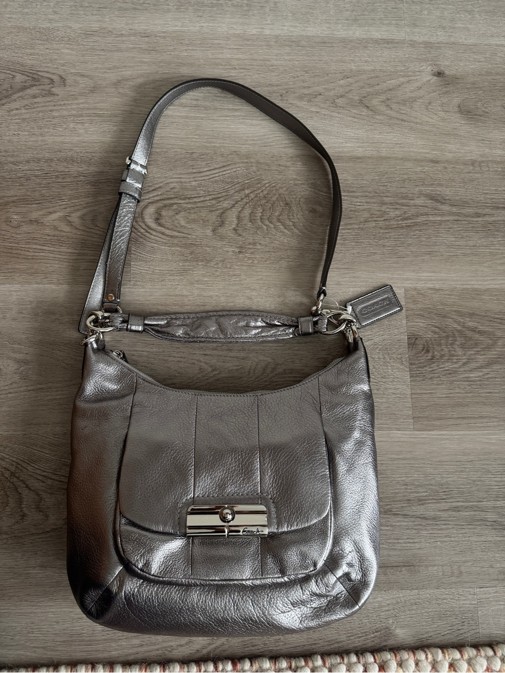 Coach Kristin Silver Leather Hobo Shoulder Bag
